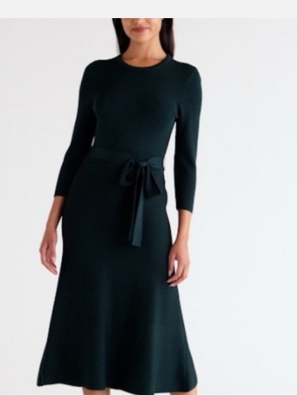 Eliza J Classic Dark Green Belted Midi Dress Size Small